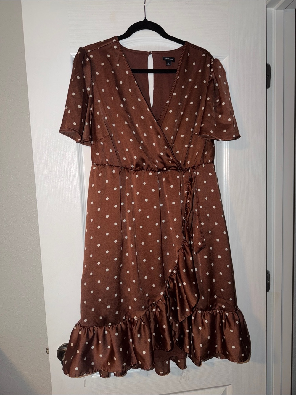 torrid Brown Polka Dot Wrap Dress with Ruffle Hem
